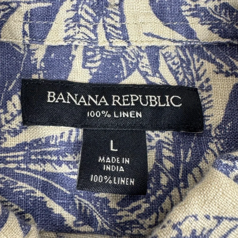 Banana Republic Linen Button Down Shirt Floral Pocket Mens Large L